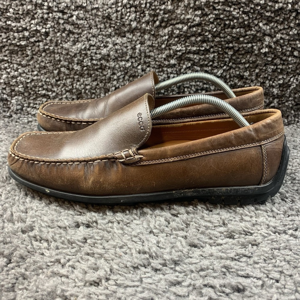 ECCO Mens Casual Dress Shoes Moc Brown Leather Slip On Driver Loafers Size EU 46